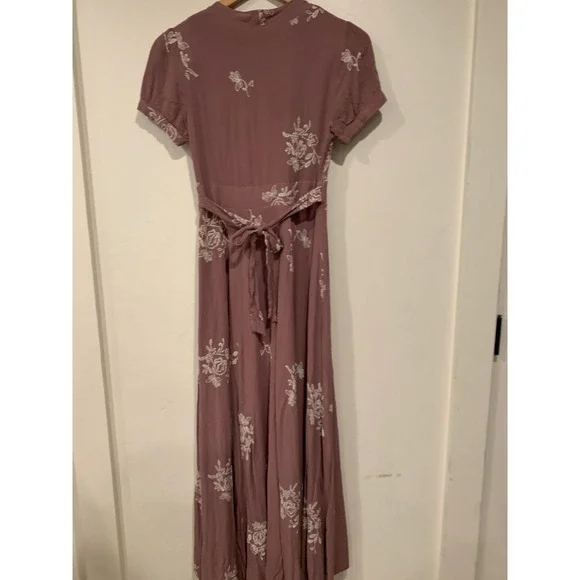 Sadie & Sage Womens Maxi Dress Small Mauve Cottagecore Floral Embroidered V-Neck - Picture 5 of 10